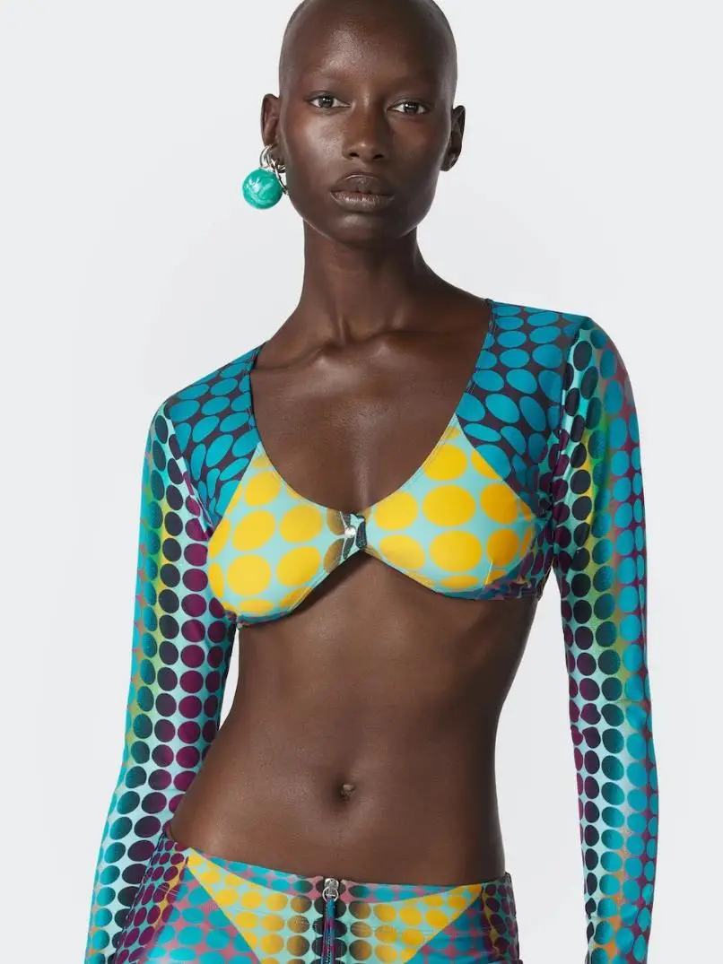 Visual Impact Polka Dot Bikini High Waist Long Sve Cover Up Sexy Ort Rock Separate Set Bademode Sport Fitn Fan Gear