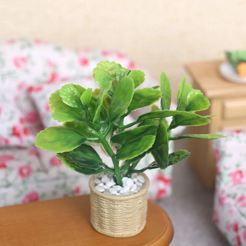 

1Pc Dollhouse Miniature Green Plant Mint Tree Potted Model Mini Simulation Flowers Pot Ornaments Model Home Garden Decor Toys