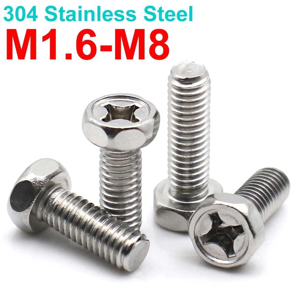 5-50PCS 304 Stainless Steel Phillips Hex Washer Head Screws Combination Drive Hex Head Bolts Cross Recess M1.6 M2 M3 M4 M5 M6 M8