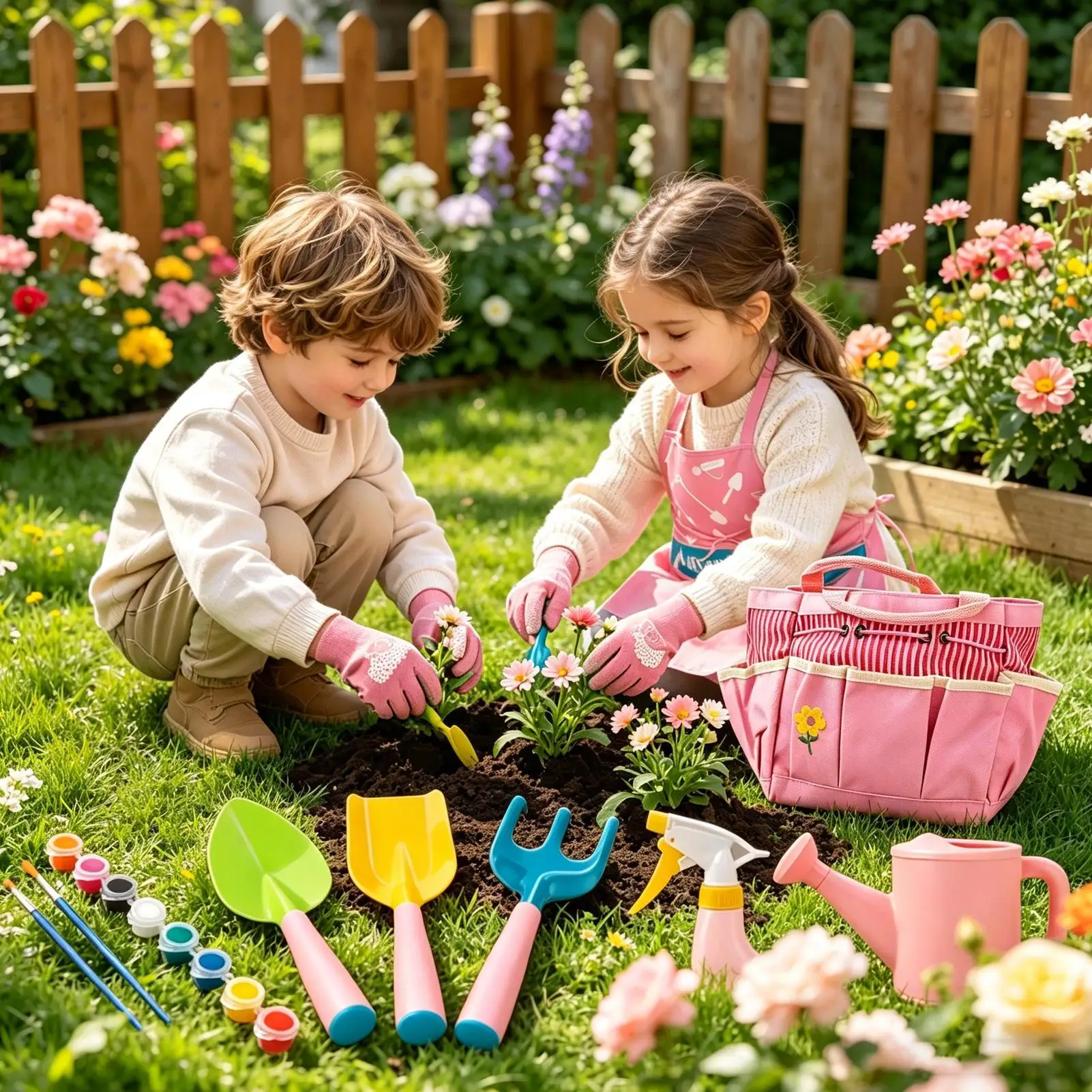 

Kids Gardening Set Watering Can Gloves Shovel Rake Outdoor Gardening Supplies For Kids For Children Boys Girls Family Home