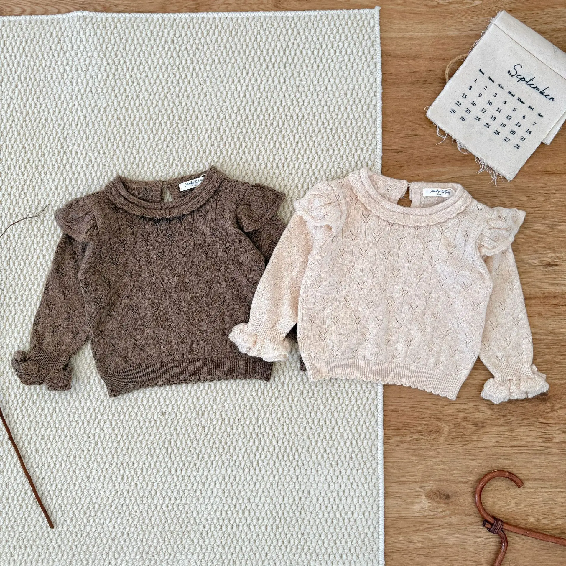 

Baby Knitted Sweater 2025 Autumn Winter New Small Flying Sleeve Baby Girl's Sweater Hollow Thin Sweater Tops