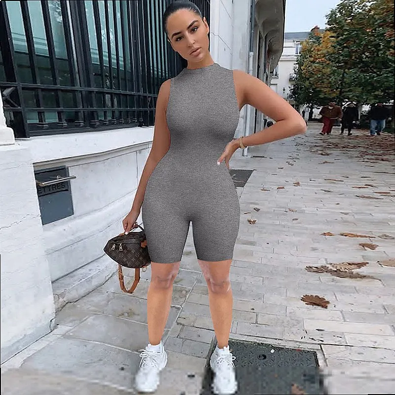 Womens Sleeveless High Waist Jumpsuit Summer Casual Matching Set Slim Fit Overall Playsuit