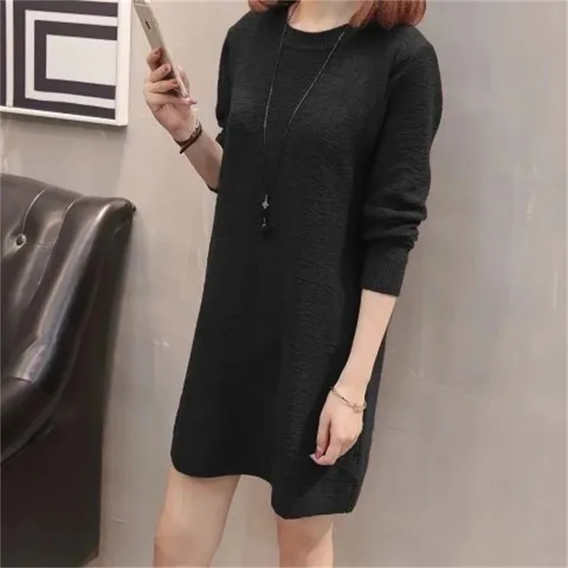 Pullover maglione lavorato a maglia lungo autunno inverno donna 2023 nuovo maglione a maniche lunghe con scollo a o allentato Oversize solido