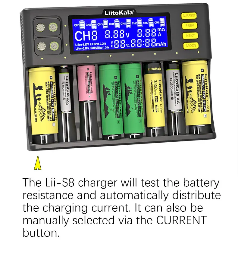 LiitoKala Lii-S8 Lii-S12 cargador de batería para 18650 3.7V Li-ion NiMH 1.2V 9V Li-FePO4 3.2V IMR 3.8V 26650 21700 26700 AA AAA