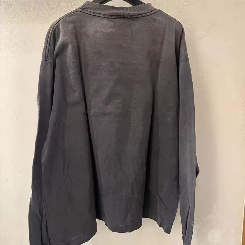 Cotton Saint T Shirt Retro Water Color Faded Letter Color Printed Loose Pullover Men Women Casual Long Sleeved T-shirt