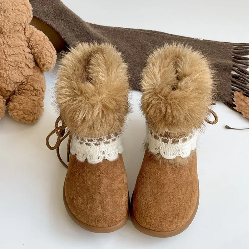 الصوف الدافئة سميكة سوليد حذاء الثلوج للنساء 2025New الشتاء موضة النسخة الكورية المضادة للانزلاق سميكة الصوف أحذية قطنية للنساء