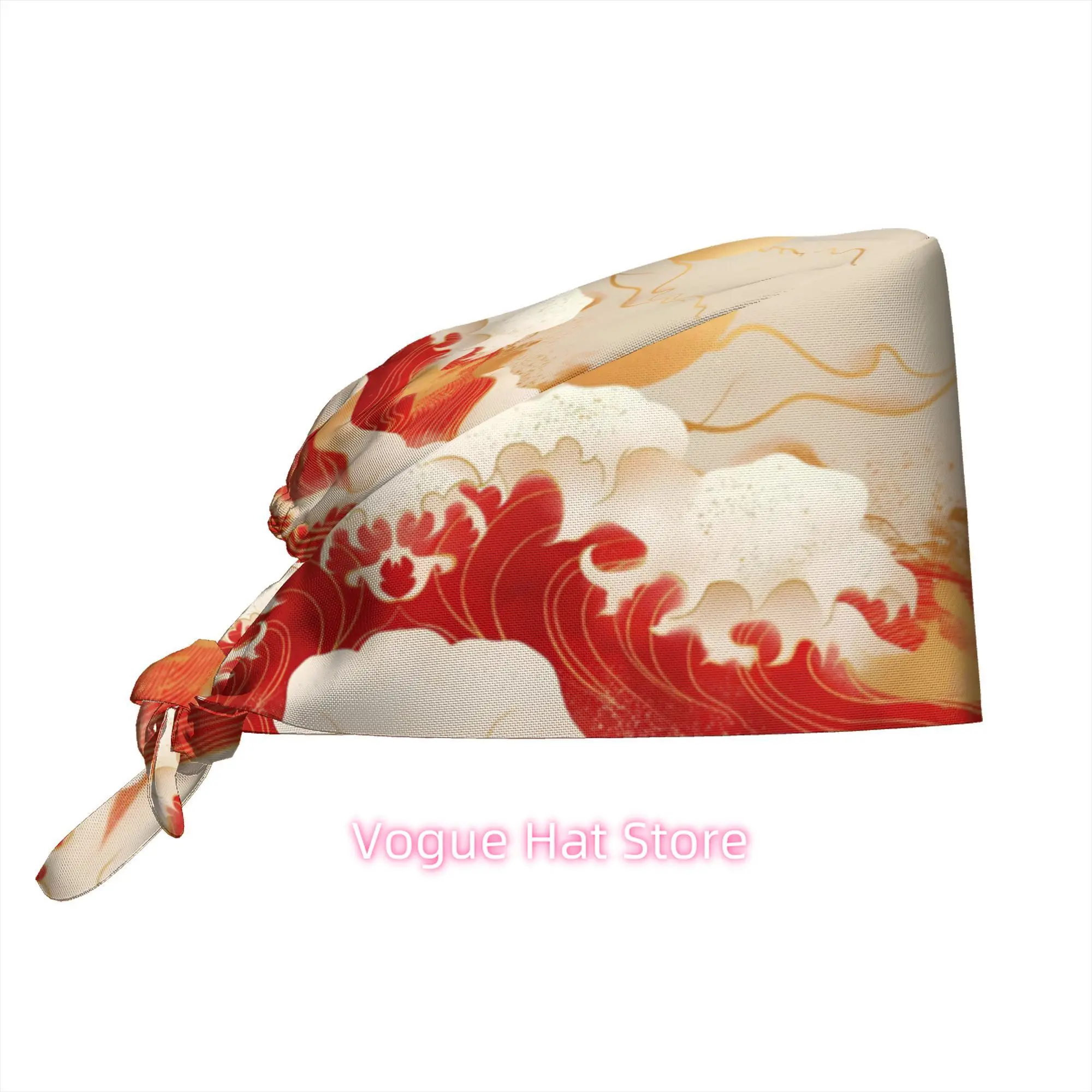1pc Japanese Style Golden Sun & Red Ocean Waves Art Print Work Hat - Elegant Multicolor Cultural for Home Decor, Lunar New Year,