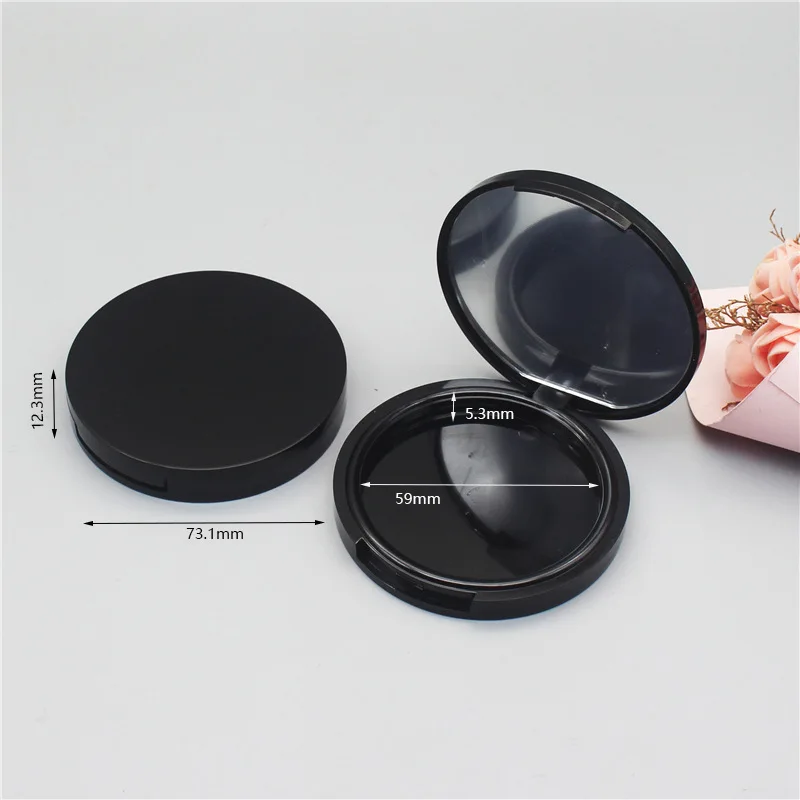 30pcs/lot Dia 59mm Empty Round Blusher Compacts with Mirror, Black Flip Cap Cosmetic Eyeshadow Powder Container, DIY Makeup Tool