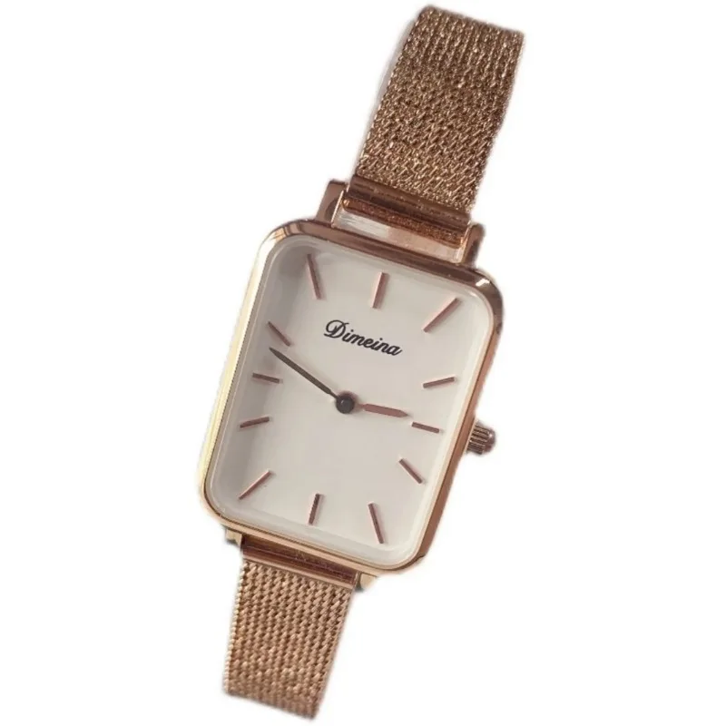 

2024 new small square watch women's simple retro quartz women's watch Qixi Festival gift small green watch wheat ear steel belt