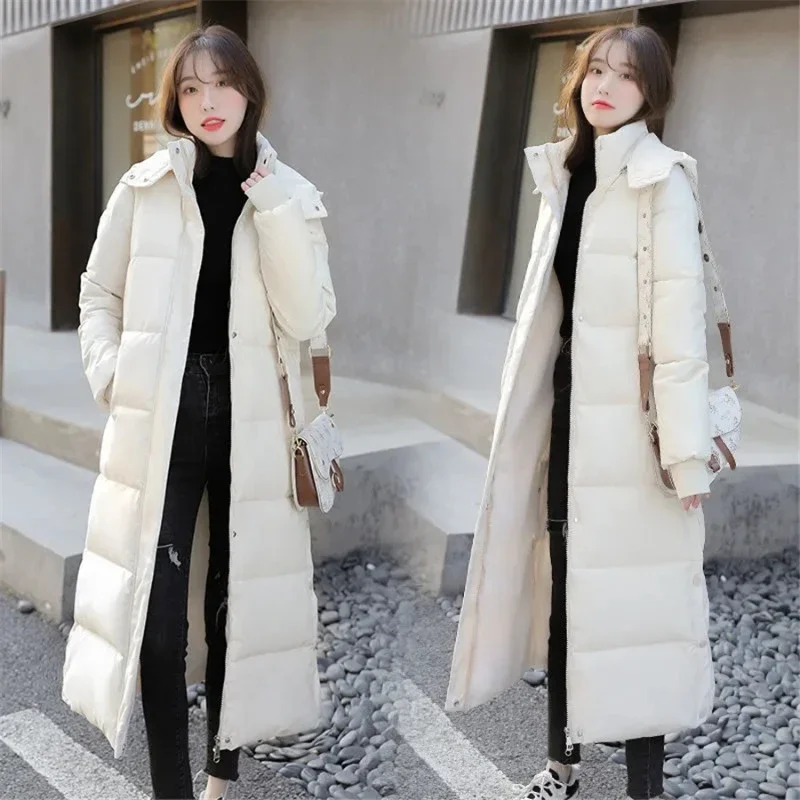 New Loose Cotton Padded Chaqueta Winter Hooded Long Parkas Women Down Cotton Snow Wear Overcoat Thicken Warm Side Split Jackets