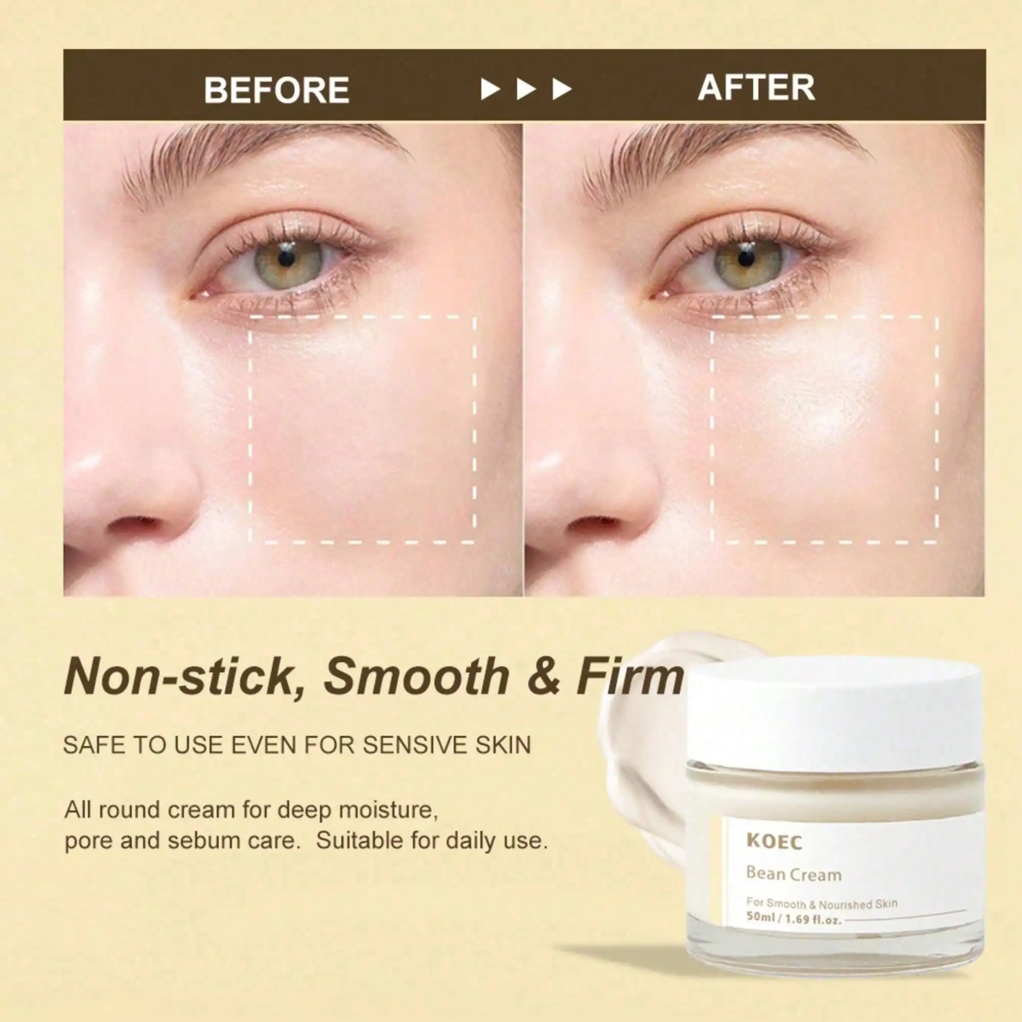 Bean Cream Deep Moisturizer Face Cream Light Refreshing Texture Balance Facial Sebum Deep Hydrate Skin Remove Dead Cells Antioxidant Daily Facial Moisturizer For All Skin Types