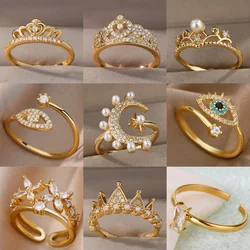 Vintage Geometry Rings Elegant Open Zircon Princess Crown Cross Eye Knuckle Finger Ring Goth Birthday Wedding Jewelry Gift Bague