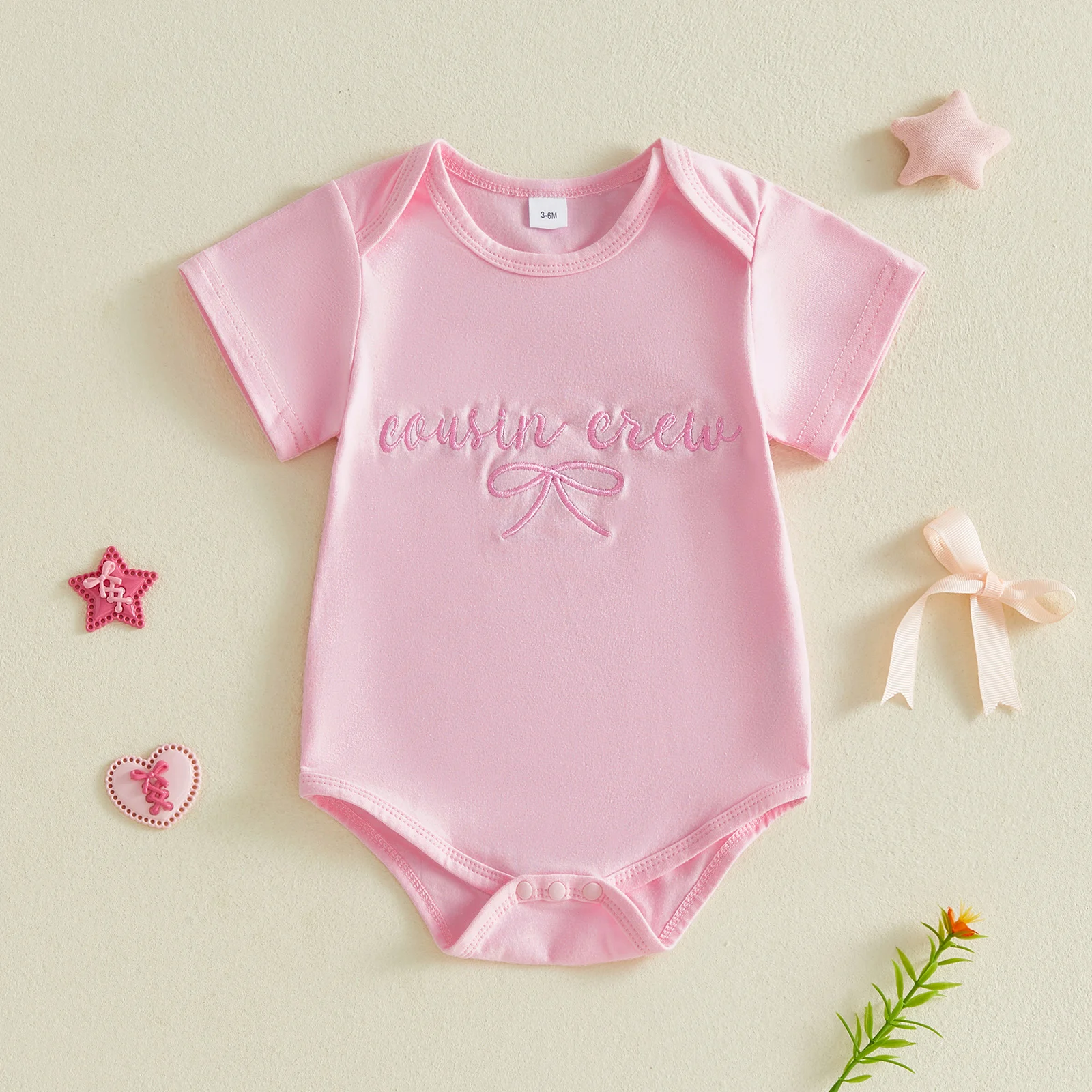 

Tregren 3-18M Infant Baby Girl Short Sleeve Romper Bow Letter Embroidered Crewneck Jumpsuit Adorable Summer Clothes