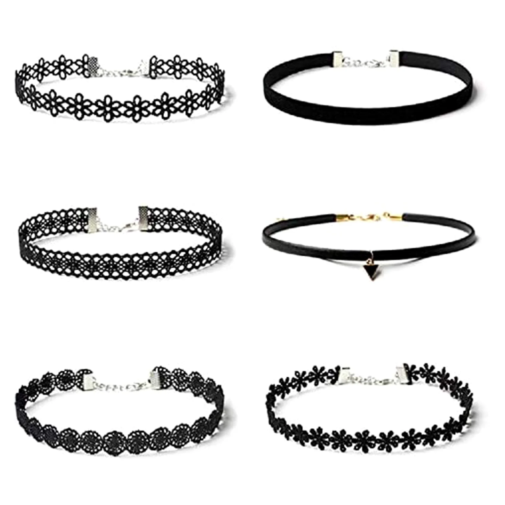 

ABP-6 PCS Choker Set Choker Necklaces Black Velvet Choker Set Classic Gothic Tattoo Lace Chokers Women Girl Jewelry