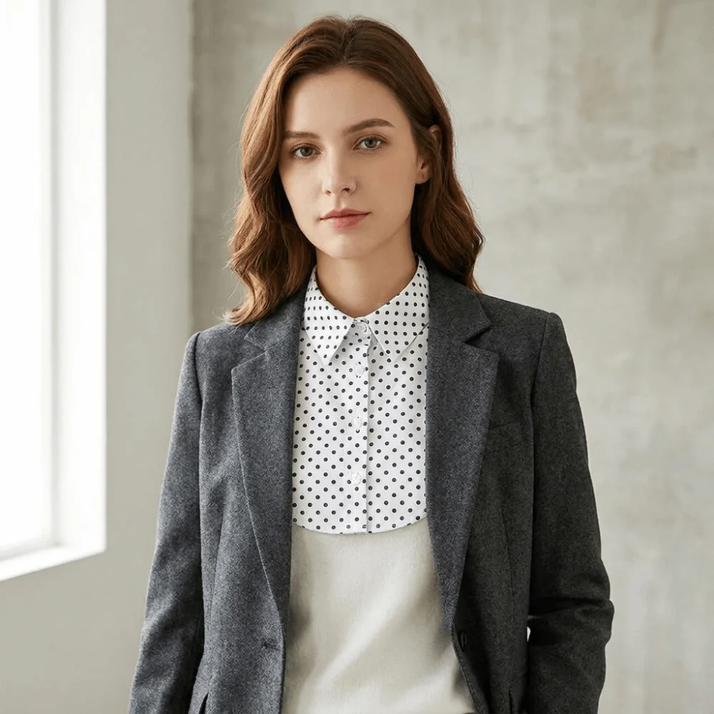 Adjustable Strap Polka Dot Shirt Collar Half Collar Design Polyester Material Base Layer Collar Lightweight Ruffle Stand