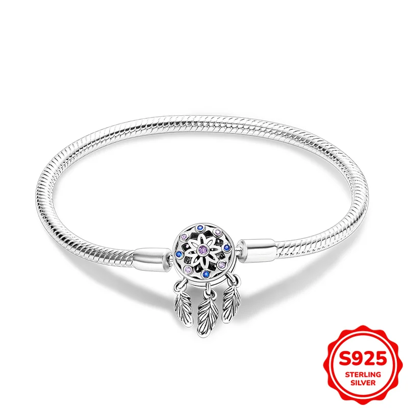 

Bracelet 925 Sterling Silver 17-20 CM Dreamcatcher Snake Bone Basic Chain Bracelet Fit Charms Beads Fashion Women Jewelry