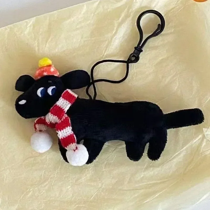 Dog Plush Keychains Cartoon Black Keychain Cute Dolls Keyring Creative Puppy Backpack Pendant For Girl Birthday Gift Christmas