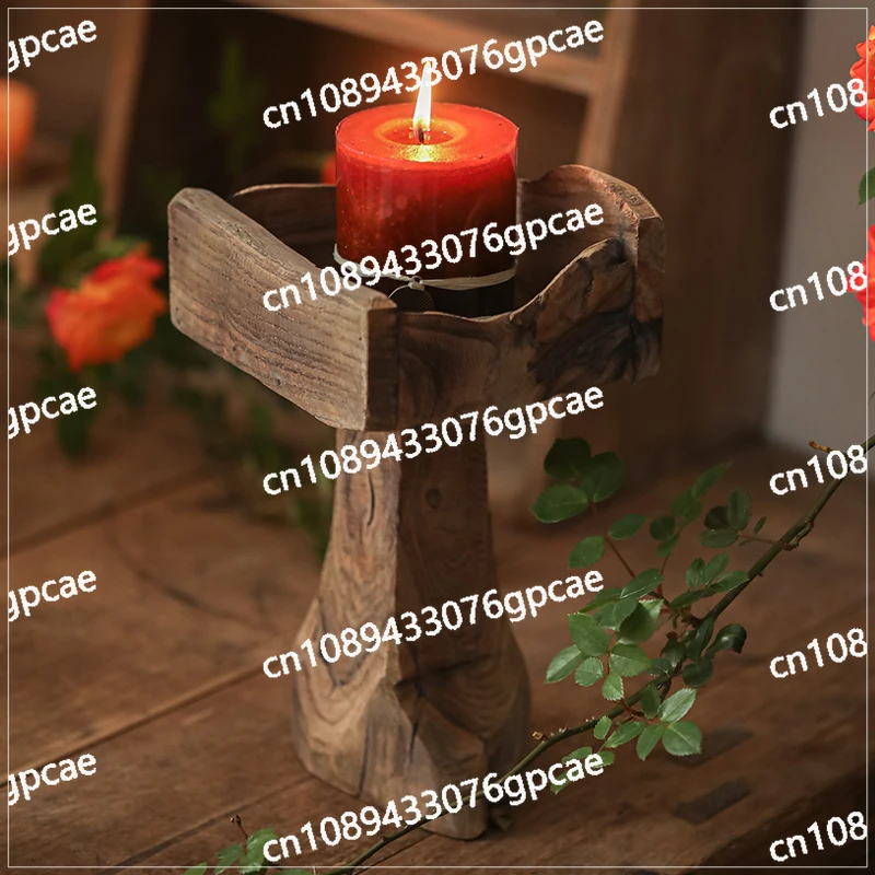 Tree Roots Retro Old Candlestick Ornament  B & B Wooden Solid Wood Handicrafts Decoration Entrance Decoration