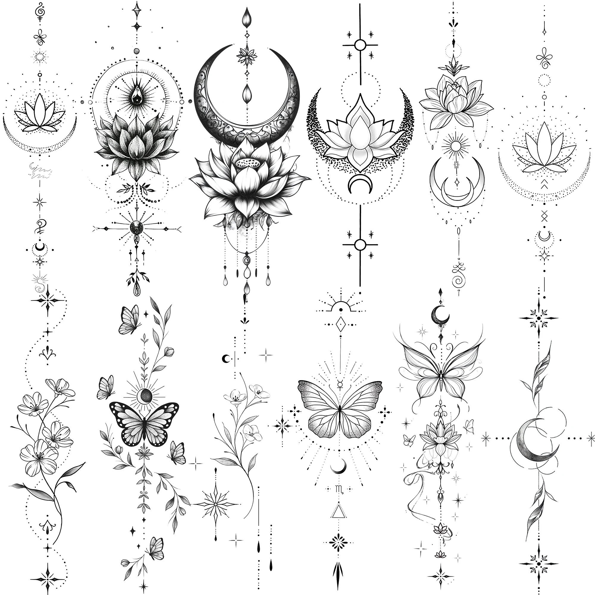 1 Sheet Aesthetic Crescent Lotus Temporary Tattoos For Women Hands Foot Neck, Temp Long Lasting Realistic Fake Tattoo Stickers