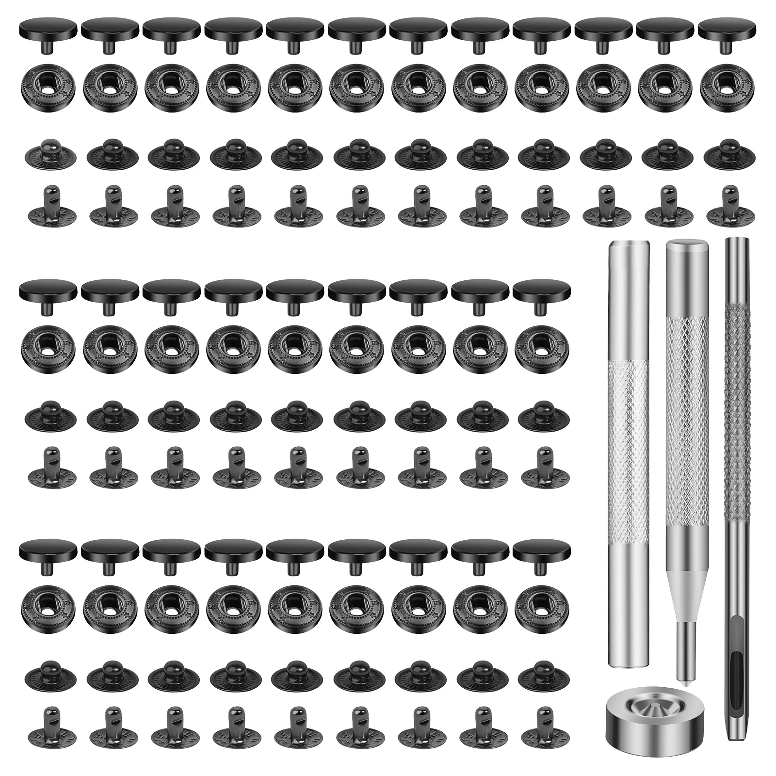 For Sewing50 Sets Leather Snap Fasteners Kit Metal Snap Buttons Kit Stainless Steel with 4pcs Snap Fastener Installation Tools