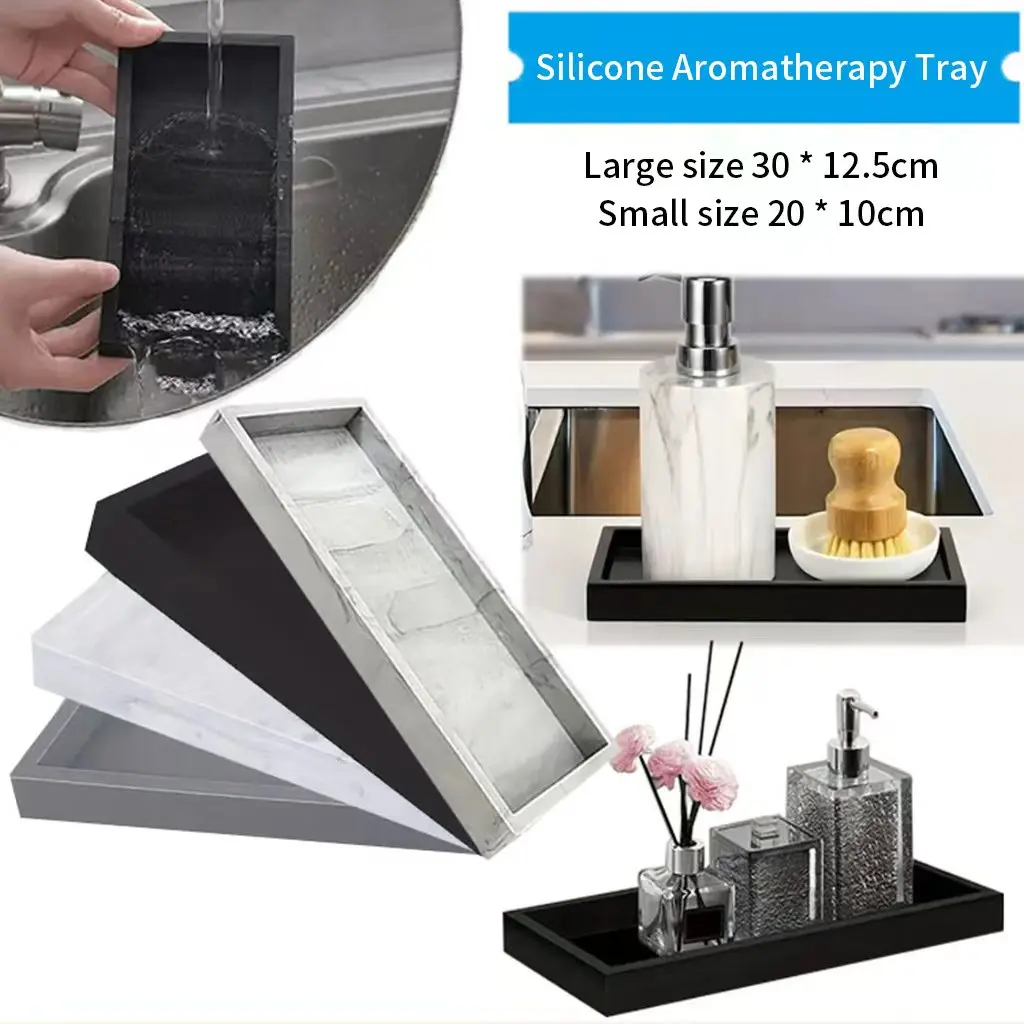Silicone Tray for Bathroom Countertops, Hand Sanitizer Shampoo Storage Tray, Jewelry Display Tray for Decorative Storage
