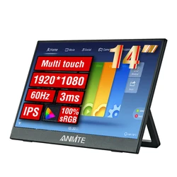 Anmite 14-calowy przenośny monitor z ekranem dotykowym 1080P HDR 16:9 Niskie niebieskie światło dla XBox PS4/5 Switch Telefon komórkowy PC Loptop Rozszerzenie