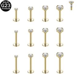ZS 1PC 16G/18G G23 Titanium Lip Ring Internal Thread Labret Piercing Gold Color Ear Stud 6mm/8mm/10mm Cartilage Earring Jewelry