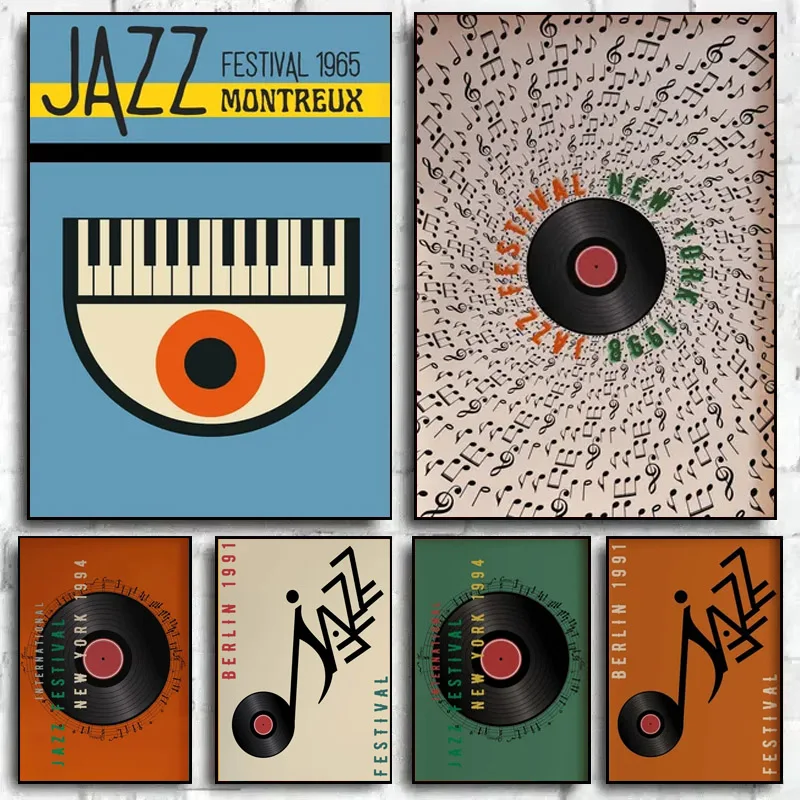 1pc Vintage Jazz Music Art Poster, Mid-Century Modern Canvas Painting Wall Decor, Music Lover Gift, Living Room Bedroom Decor