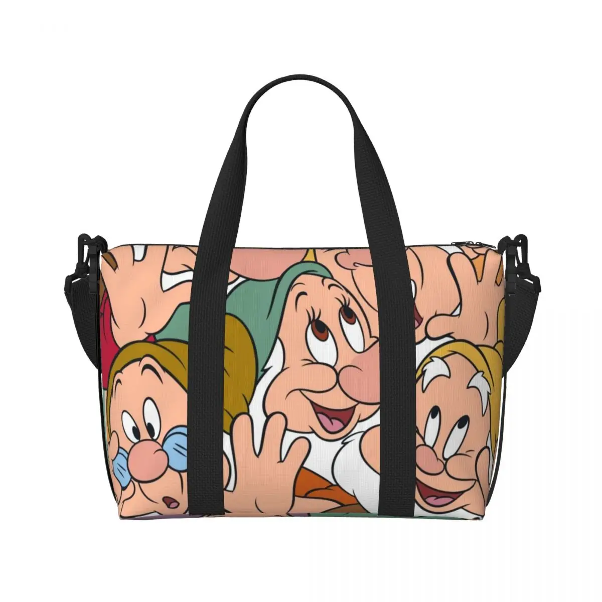 Custom Snow White And The Seven Dwarfs Beach Tote Bag Women Extra Large Gym Carry On Funny Cartoon Travel Shopping Bags