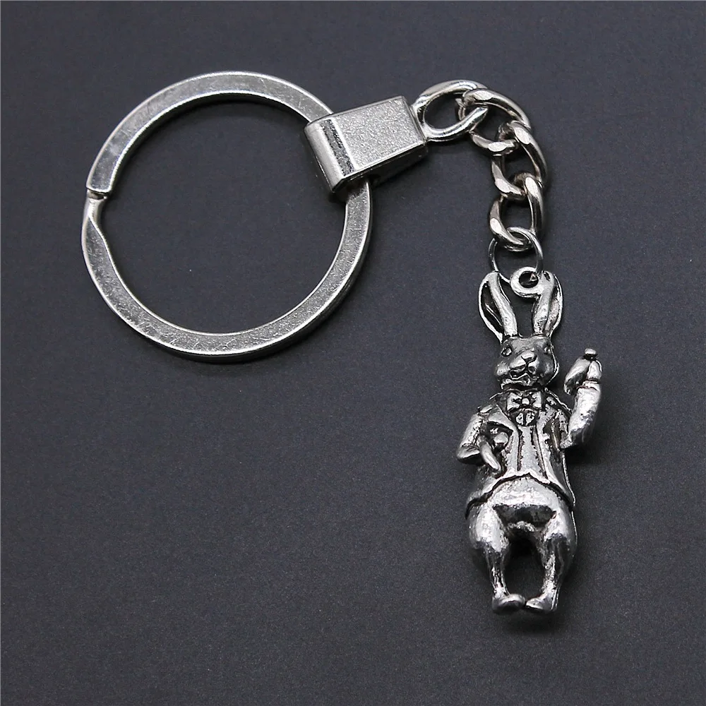 Dropshipping Souvenirs Gift Men Keychain 2 Colors 36x15mm 3D Rabbit Pendant Keyring