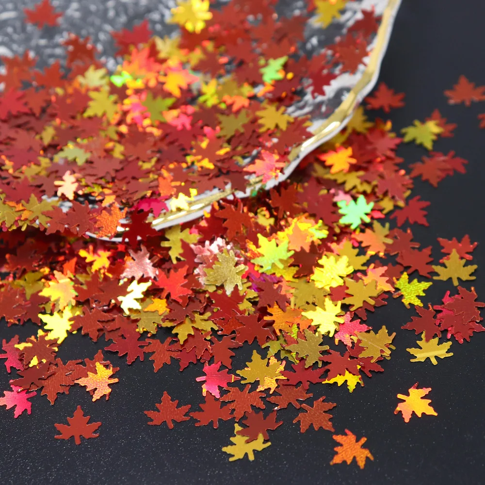 2G バッグ入りグリッター 流れるようなフィリング素材 秋のレーザーメープルリーフネイルグリッター クリスマス感謝祭リーフネイルアクセサリー