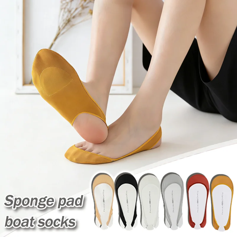 Sponge Pad Anti Slip Boat Socks Shock Absorbing Invisible Shallow Mouth High Heels Breathable Summer Women Socks