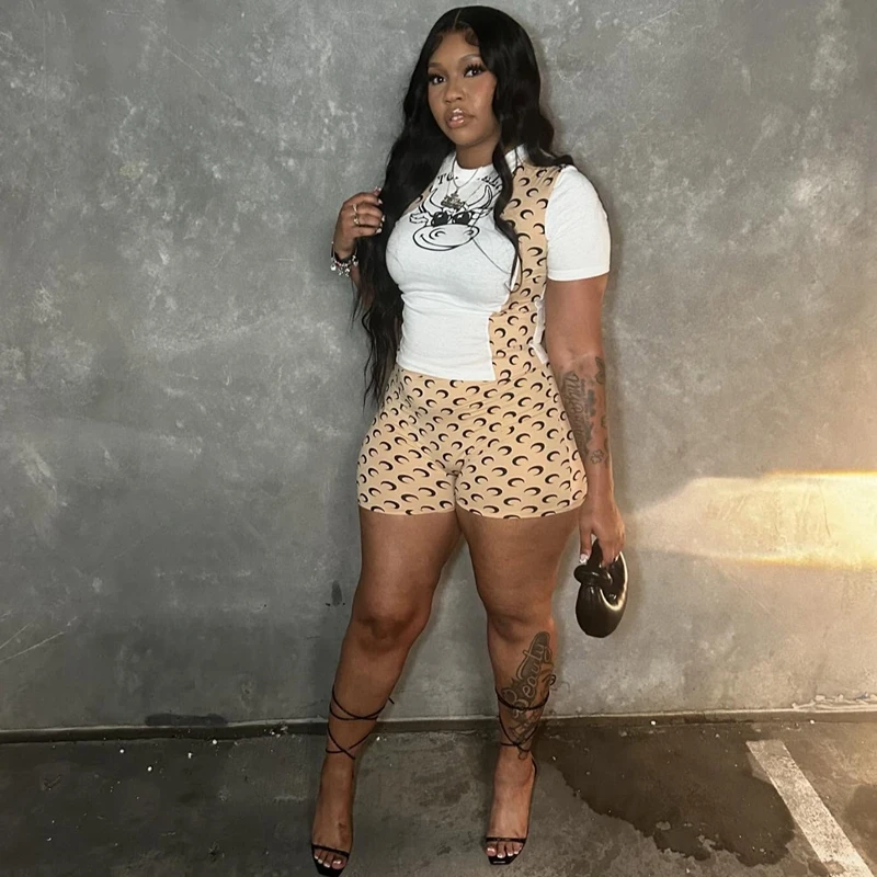 

STYLISH LADY Moon Letter Printed Sports 2 Piece Set Women Short Sleeve T Shirt and Shorts Suits 2025 Summer Casual Outfits