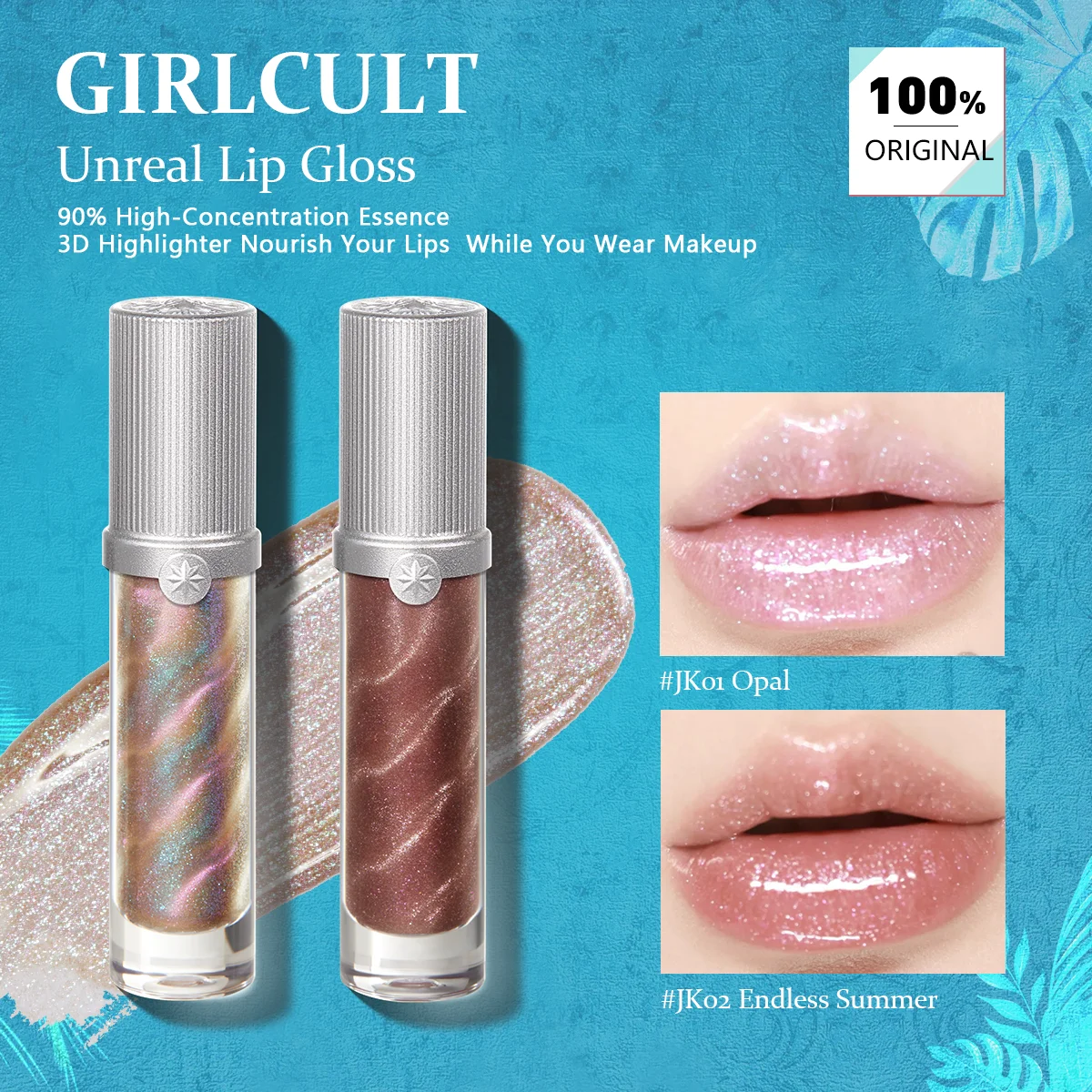 Girlcult Unreal Brillo de Labios Serie JK ​ , Textura vitrificada y sedosa, ligera, no pegajosa, resaltado brillante, color duradero, brillo