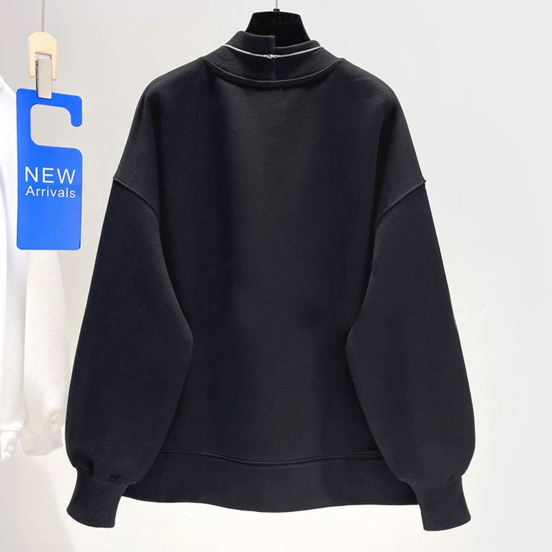 Women Casual Streetwear Oversized Y2K Asymmetrical Design Sweatshirts Autumn Female Trendy Black White Long Sleeve Pullover Tops