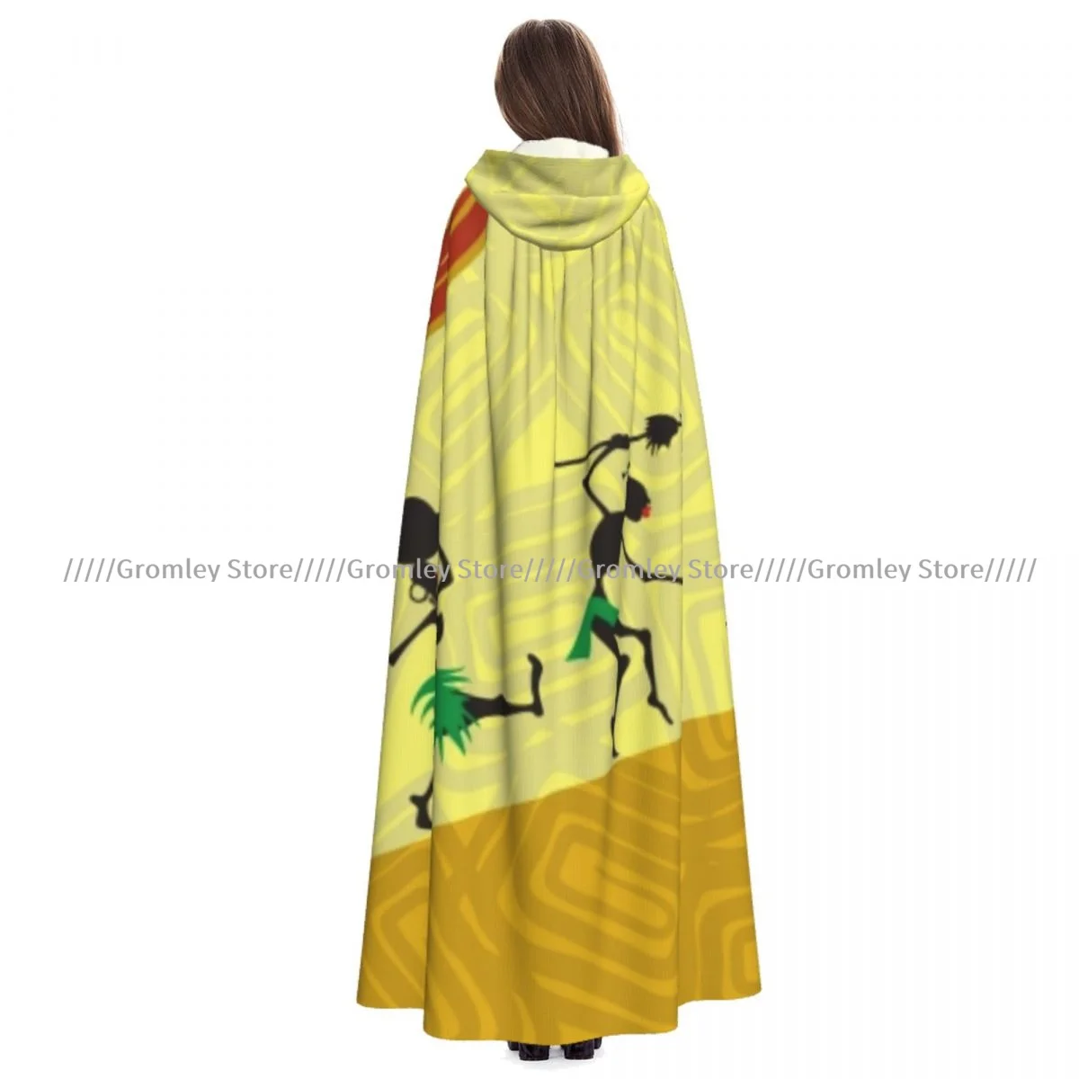 Adult African Traditional Silhouettes Cloak Cape Hooded Medieval Costume Witch Wicca Vampire Halloween Costume Dress Coat