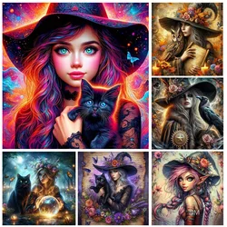 diy Diamond Paintings New Witch and Cat Rhinestone home Decor Gothic Art Portrait Girl Animal 5d Full Mosaic Diamond Embroidery