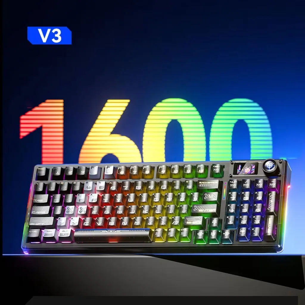 AULA F98 Pro V3 Tri-Mode Mechanical Keyboard Wireless TFT Screen Knob HotSwappable RGB 98% Compact Gaming Keyboard for PC Laptop