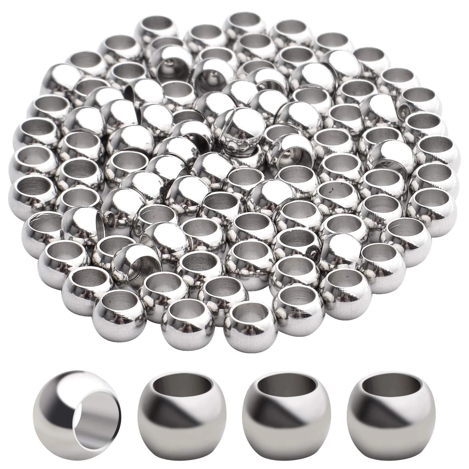 

100pcs Round Spacer Beads Stainless Steel Seamless Smooth Rondelle Spacers Loose Beads for DIY Bracelet Necklace Jewelry Making