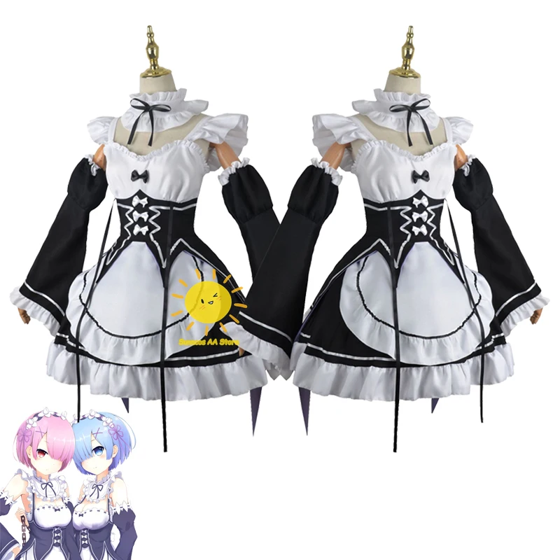 Anime Ram Rem Cosplay Re Leben in einer anderen Welt als Null Cosplay Kostüm Uniform Perücke Ram Rem Halloween Party Cos Frauen Mädchen