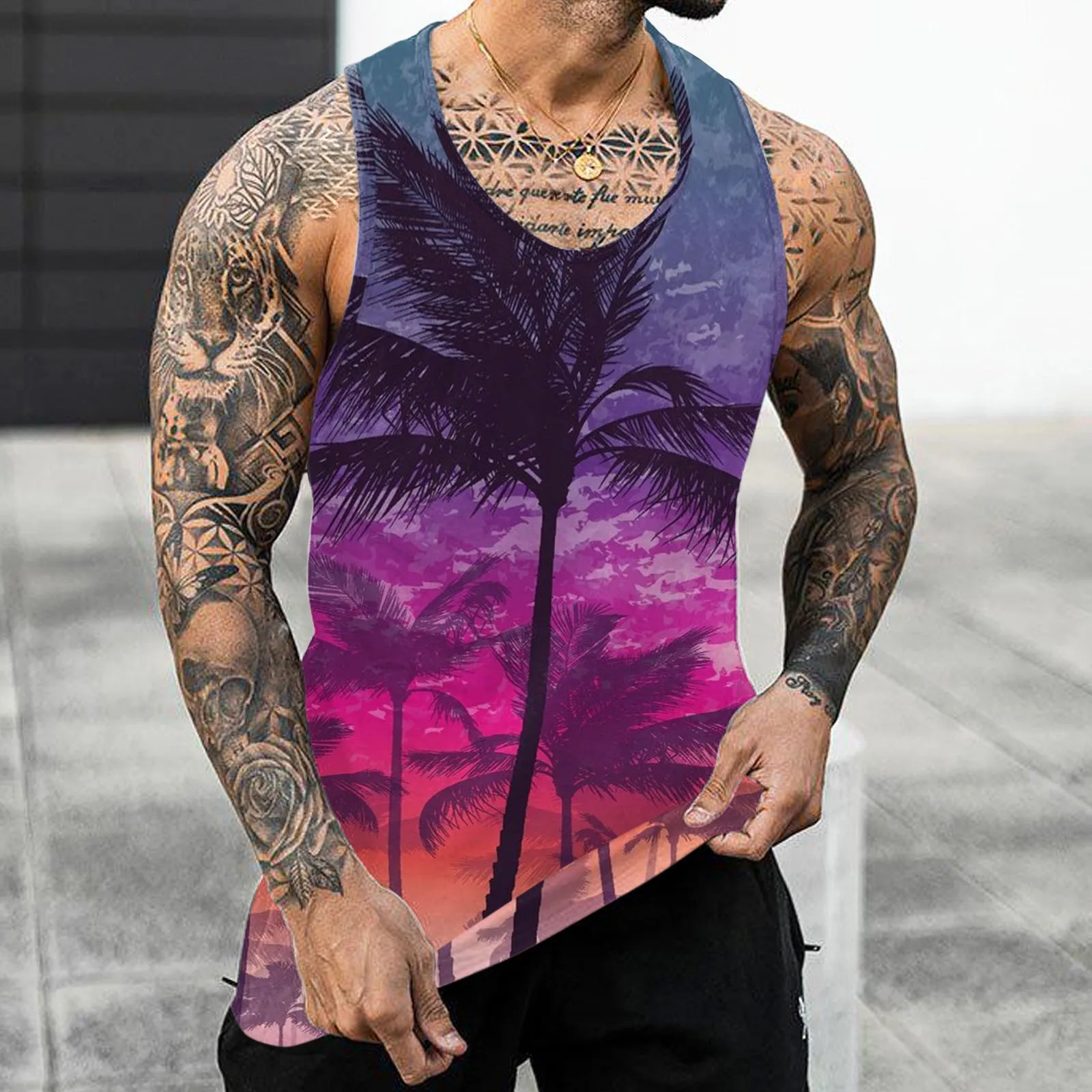 New Coconut Tree Flower 3D Printed Hawaiian Beach Tank Tops Men\'s Fashion Vest Sleeveless Tank Top Bodybuilding Gym Man Clothing