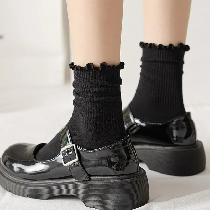 1/2/3pairs Cotton Ruffles Ankle Socks Women Lolita Cute Kawaii Korean Stocking Girl Spring Black White Middle Tube Japanese Sox