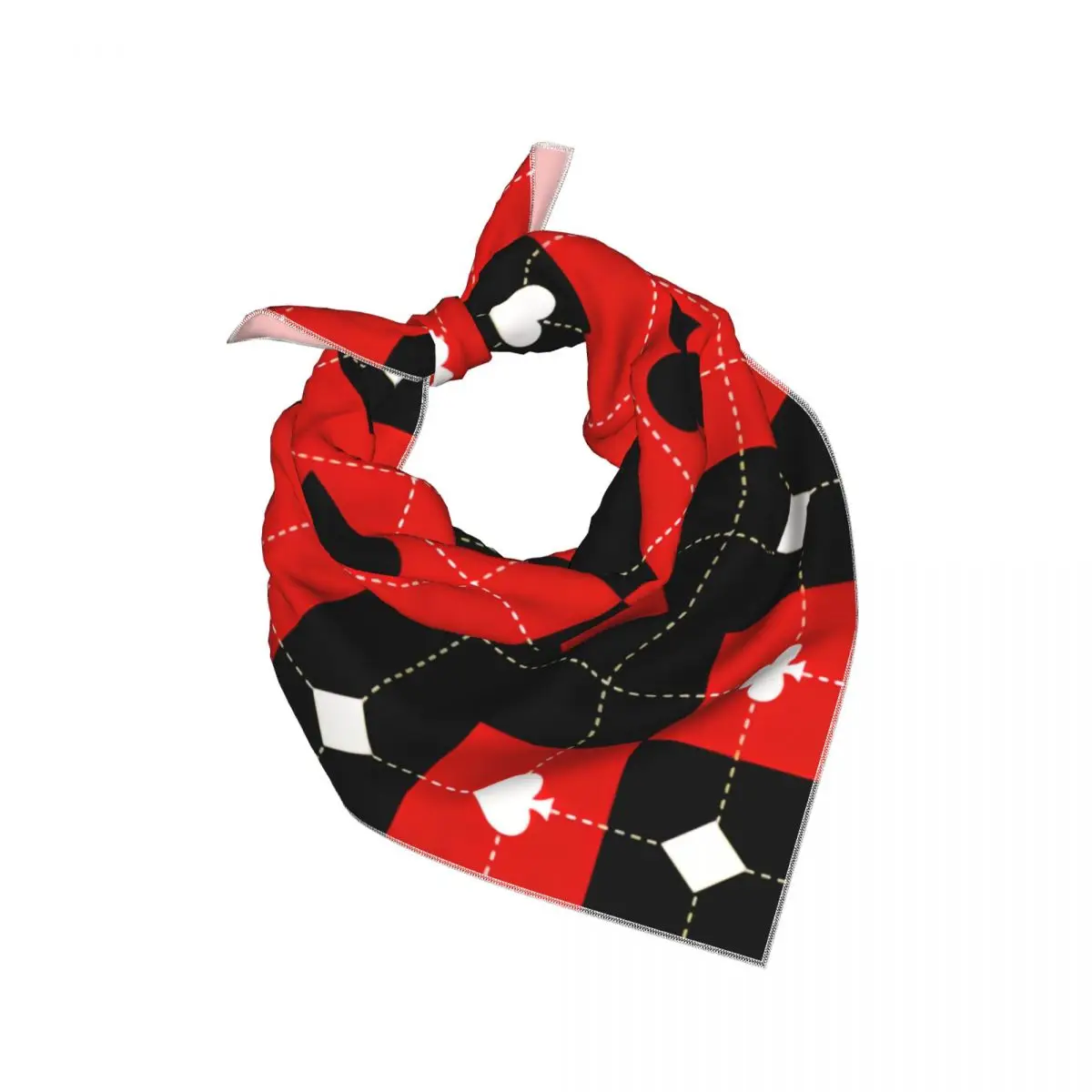 Silk-Like Smooth Square Scarf for Women Card Suits Chess Board Satin Imitated Silk Neckerchief Versatile Hair Scarf Headscarf