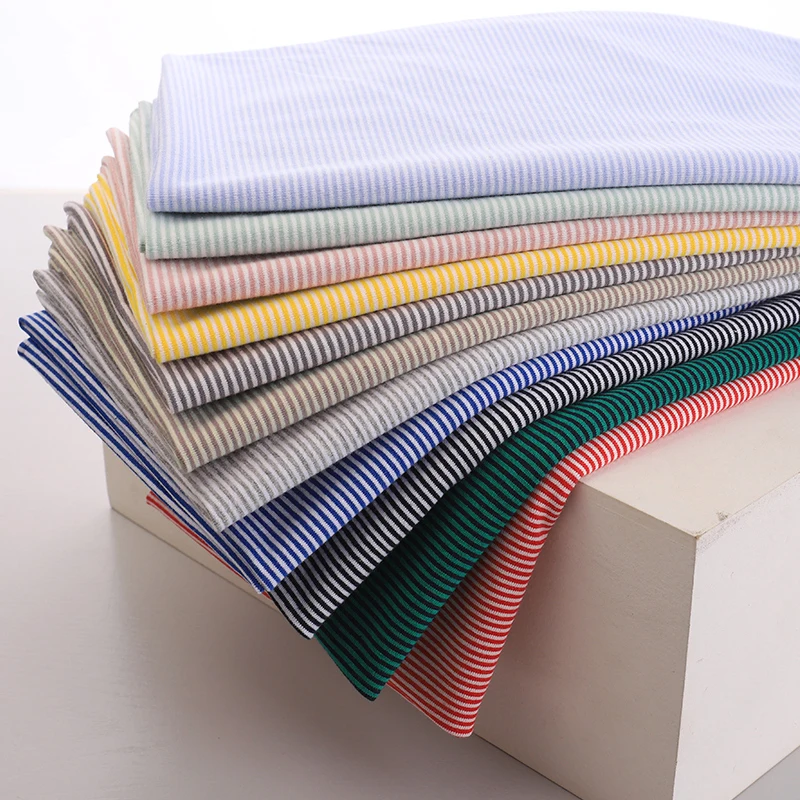 

50*170cm Pure Cotton Elastic 1mm Striped Knitted Fabric For Sewing Children's Clothing T-shirts Dress Doll Clothes DIY Fabric