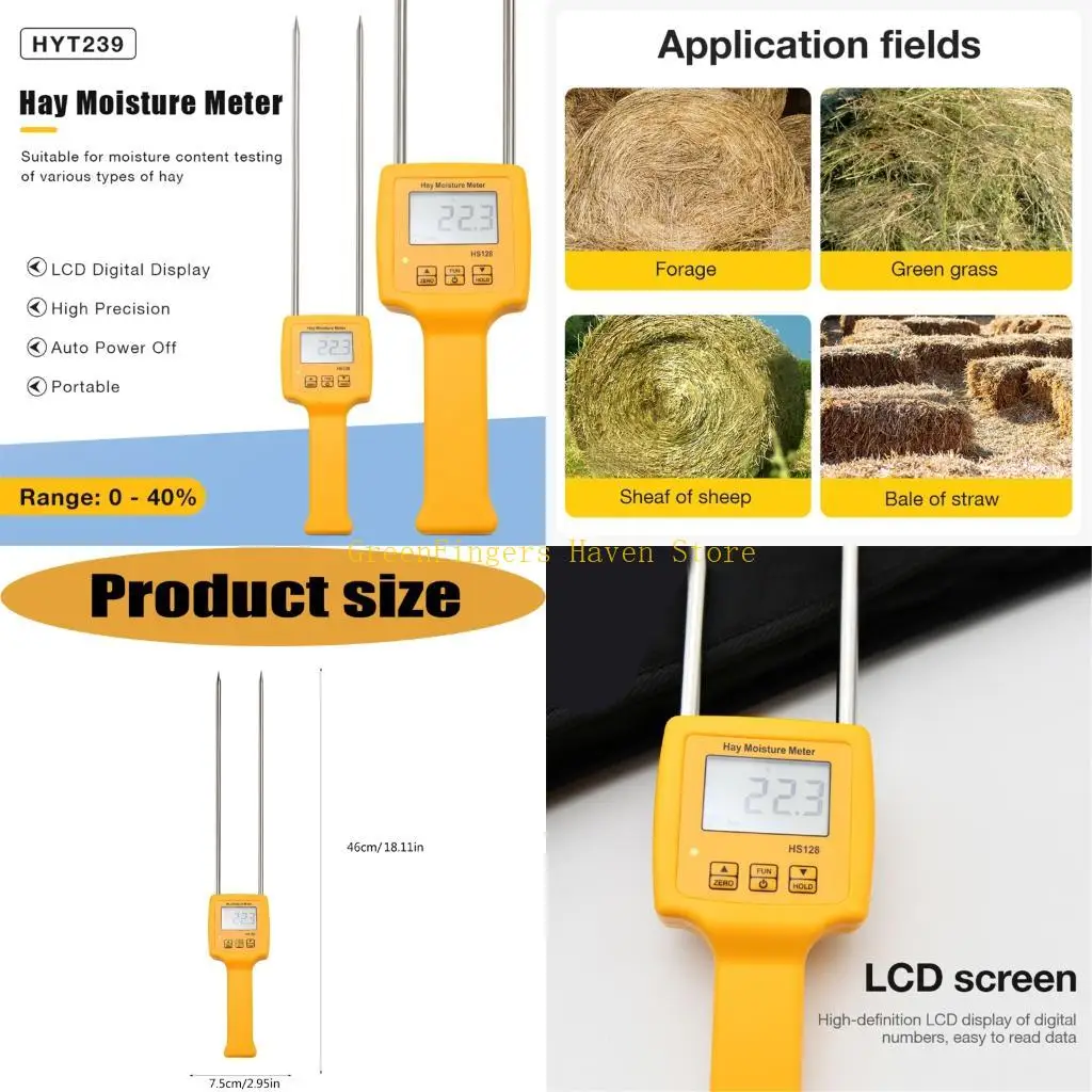 F68D Handheld Moisture Reader for Routine Stock Review, Digital Meter with Metal Pins for Storage Monitoring and Processing Work