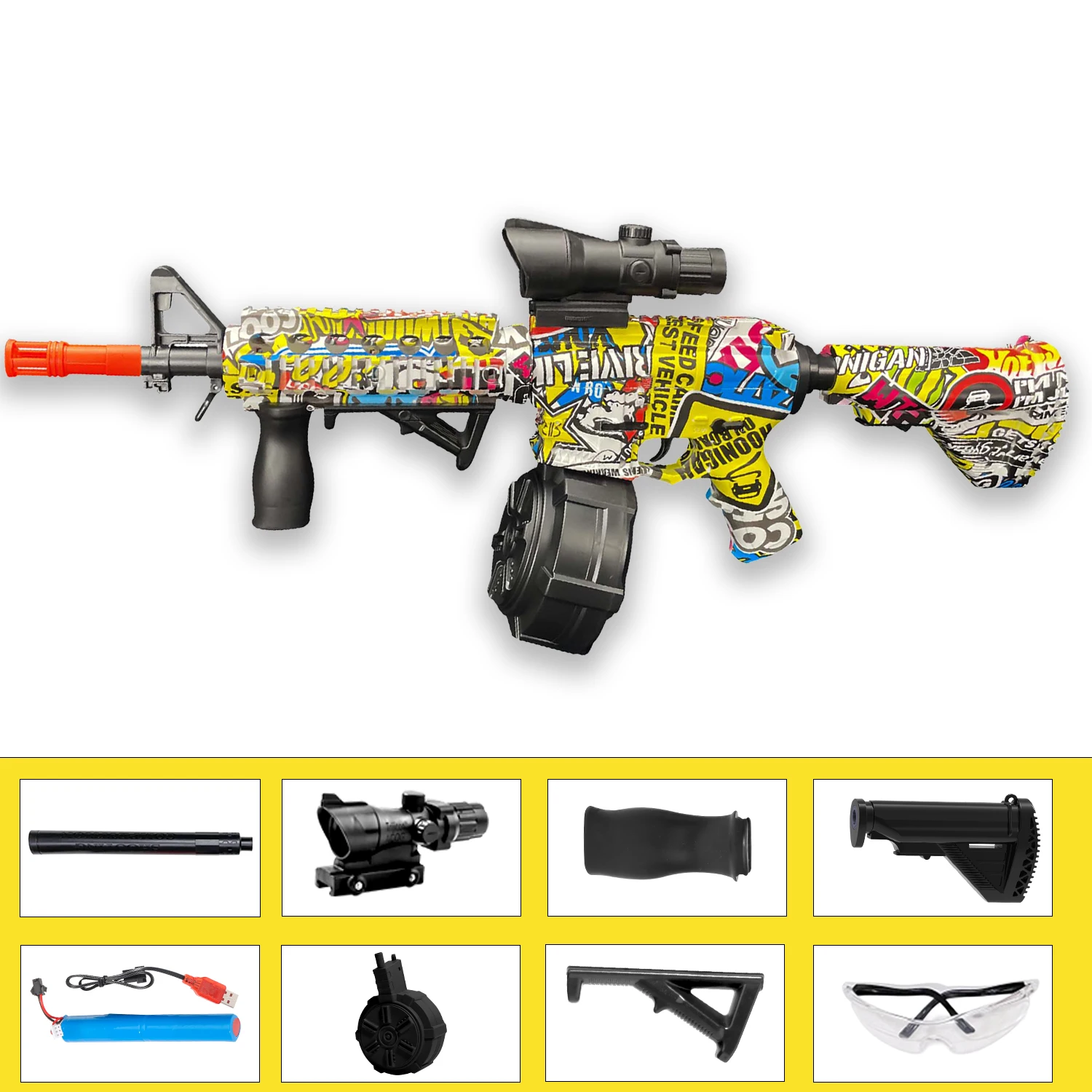 M416 gel ball toy gun with drum, manual and automatic modes, suitable for outdoor games and Christmas gifts bullets not include