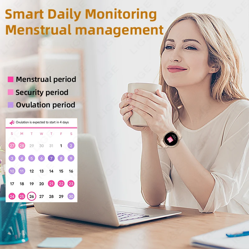 LIGE Nowy damski inteligentny zegarek damski okres menstruacyjny monitorowanie zdrowia Smartwatch Bluetooth Call 100+ trybów sportowych Smartwatches
