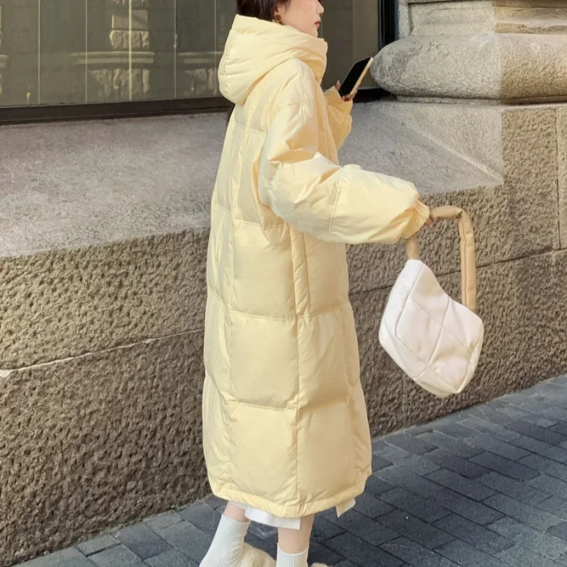 Estilo longo parkas feminino inverno espessamento mais veludo com capuz quente luz amarela linda meninas faculdade all-match casacos estilo coreano