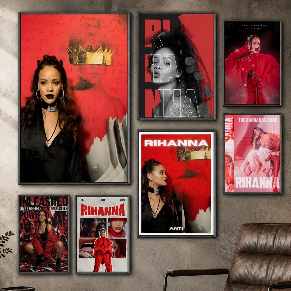 Music Rihanna Pop R&B Poster  PP Self Adhesive Home Garage Dorm Bar Wall Decor Aesthetic Retro Gift