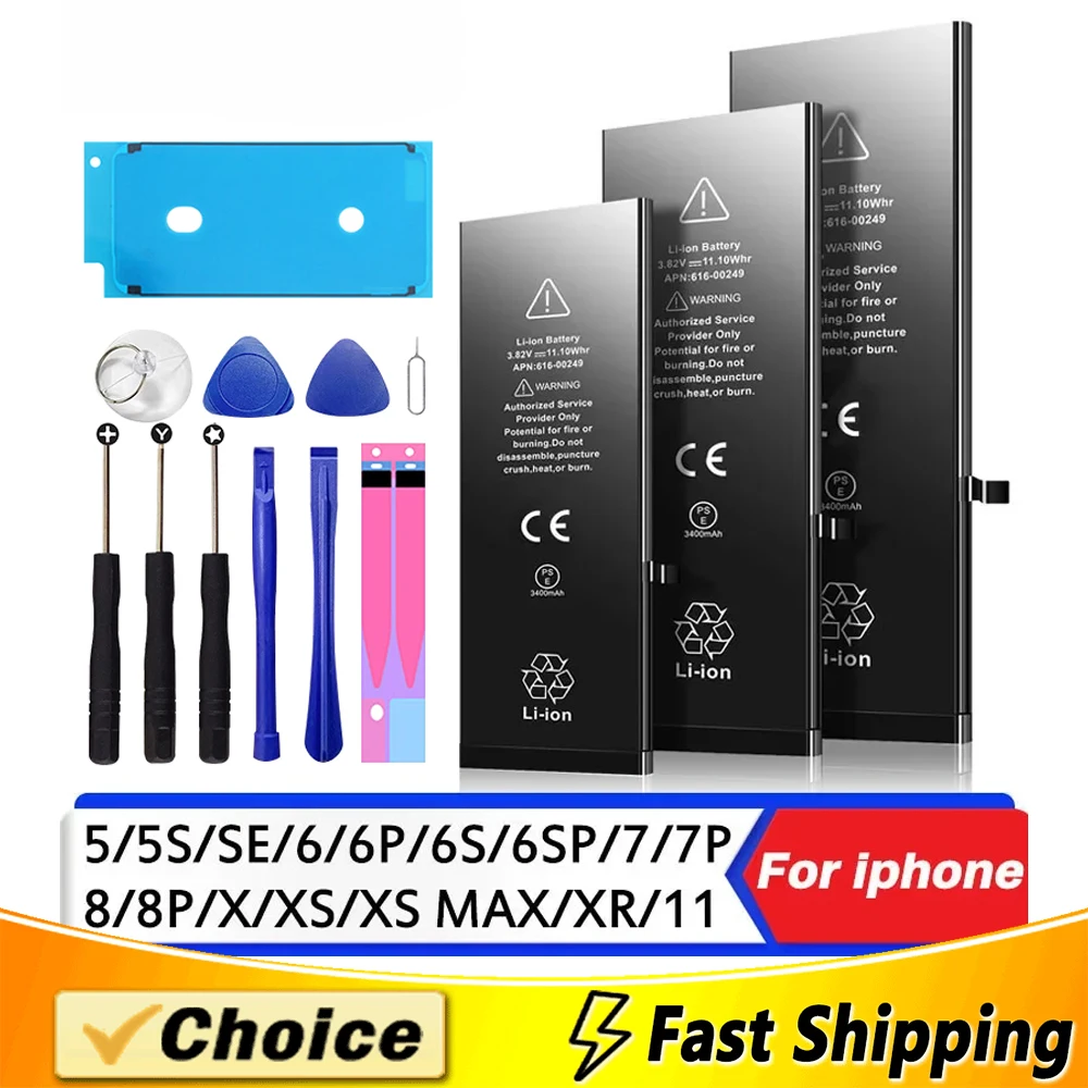 

Zero-cycle High-quality Battery For iPhone SE 5 6 6S 5S 7 8 Plus X Xs Max Xr 11 Pro Mobile Phone With Free Tools Sticker